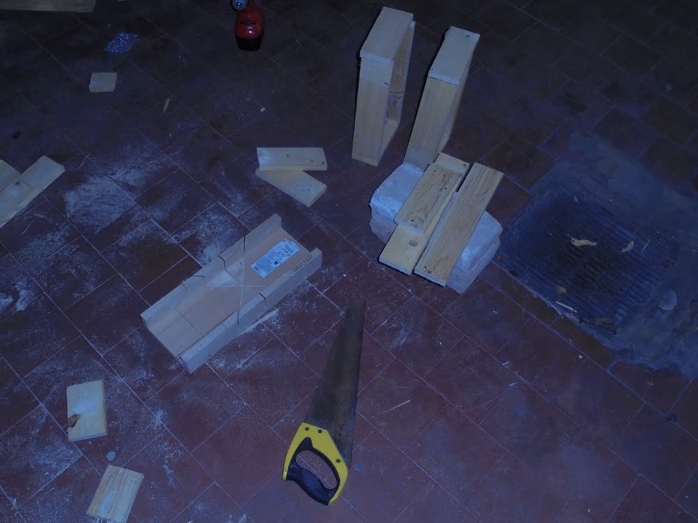 Cut pieces laid out on the floor at night