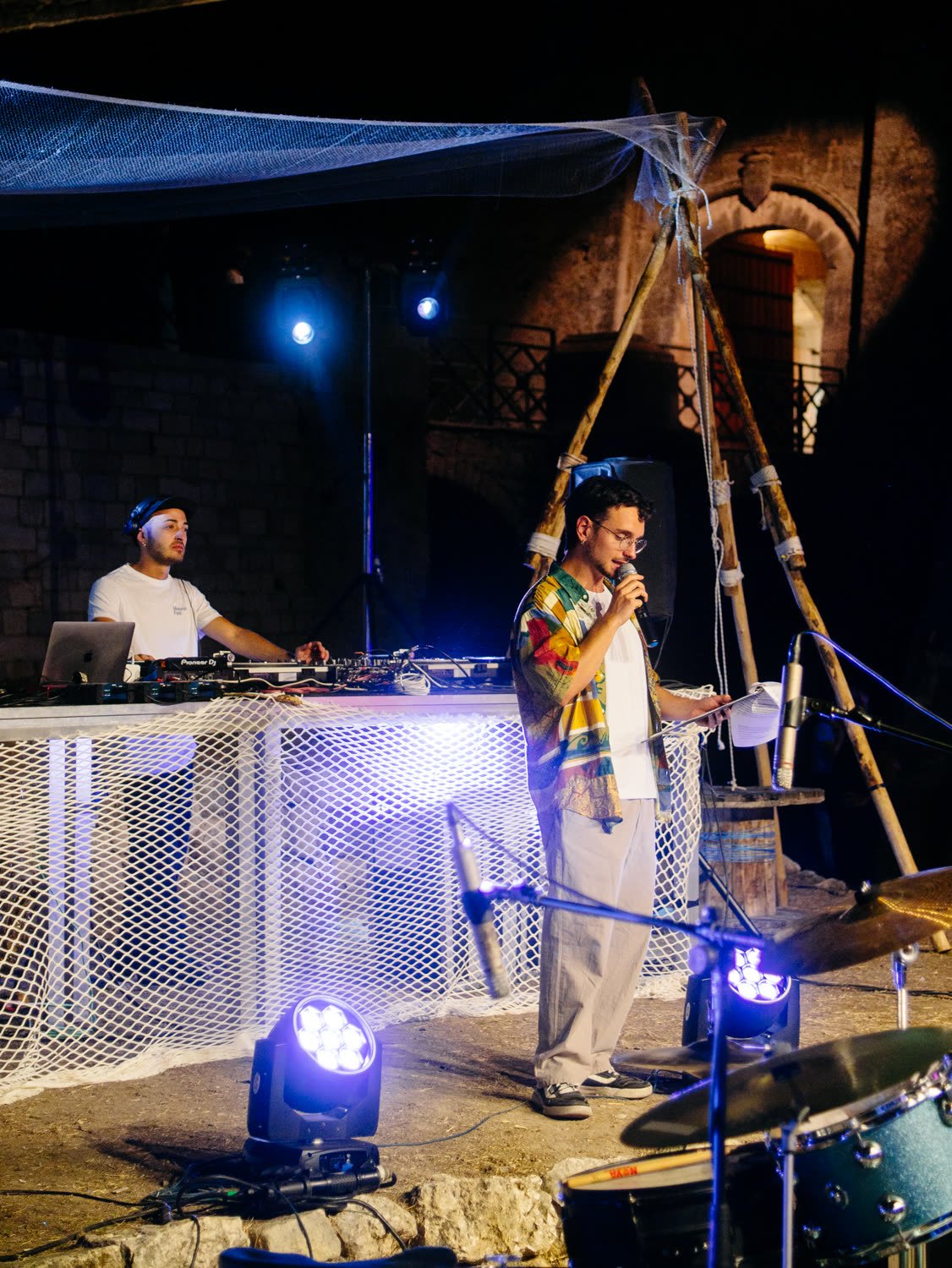 The main structure over the stage, DJ playing beneath it