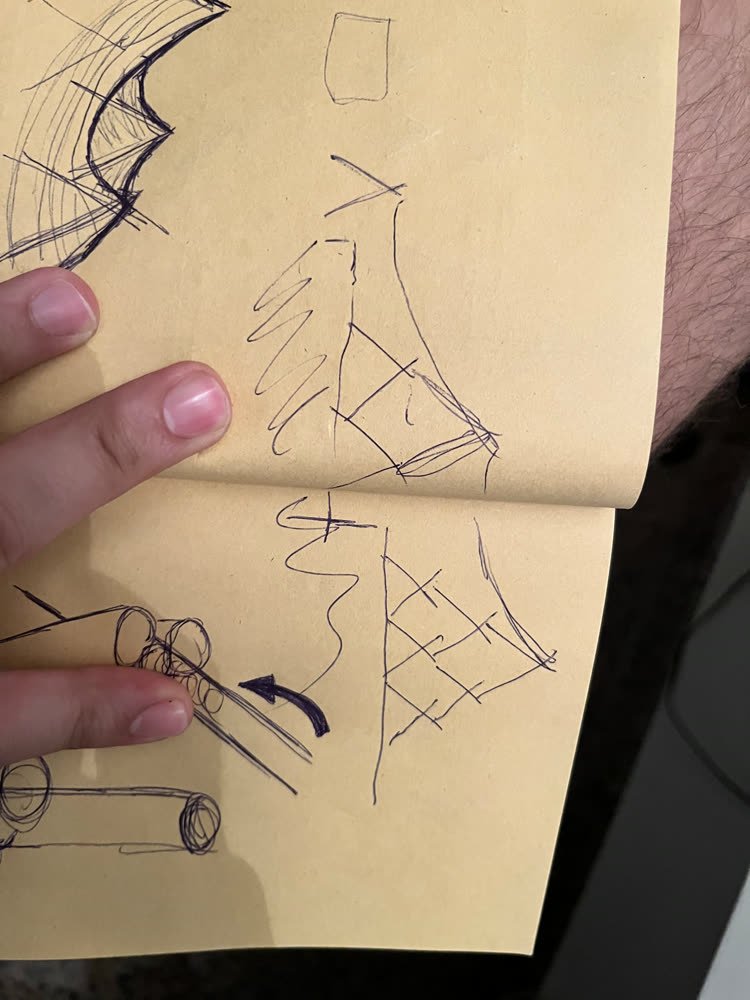 Sketch working out the lashing points