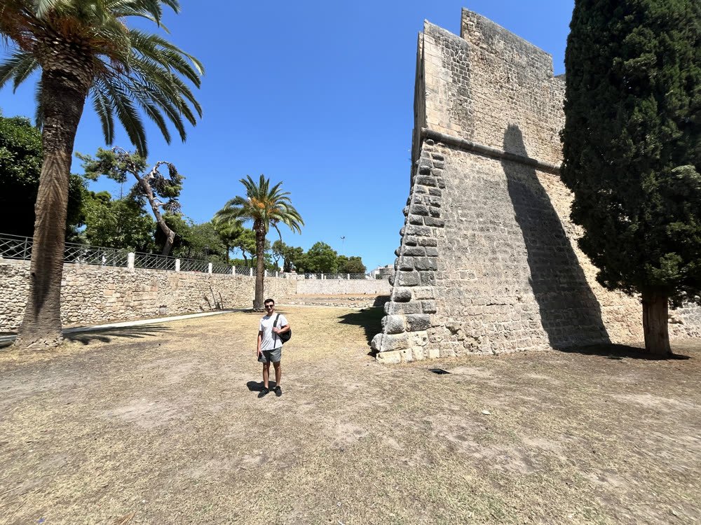 The castle bastion above the empty courtyard