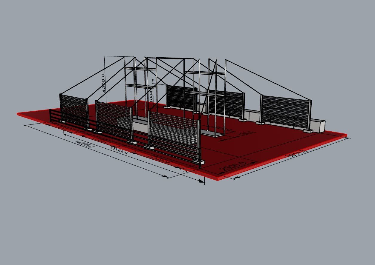 Rhino viewport, working out the scaffolding and the sails
