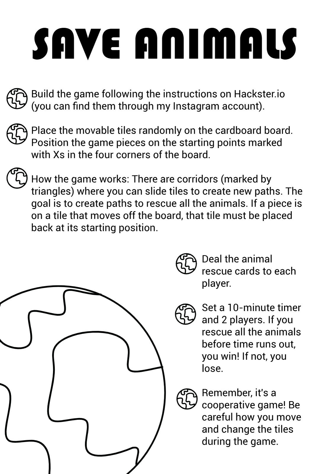 The SAVES ANIMAL board game and its pieces
