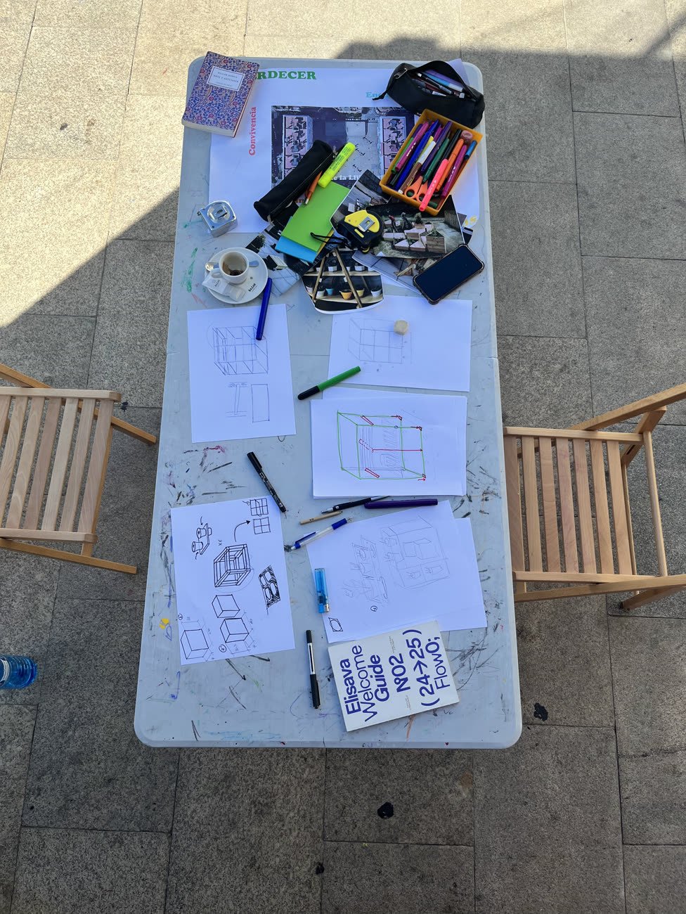 Sketching the shelf out on paper with the owners