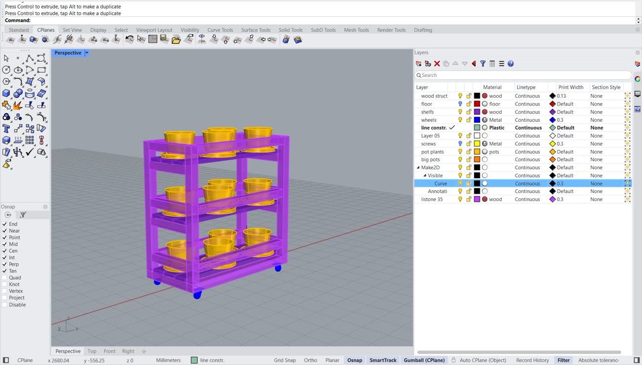 The digital model behind the nine shelves