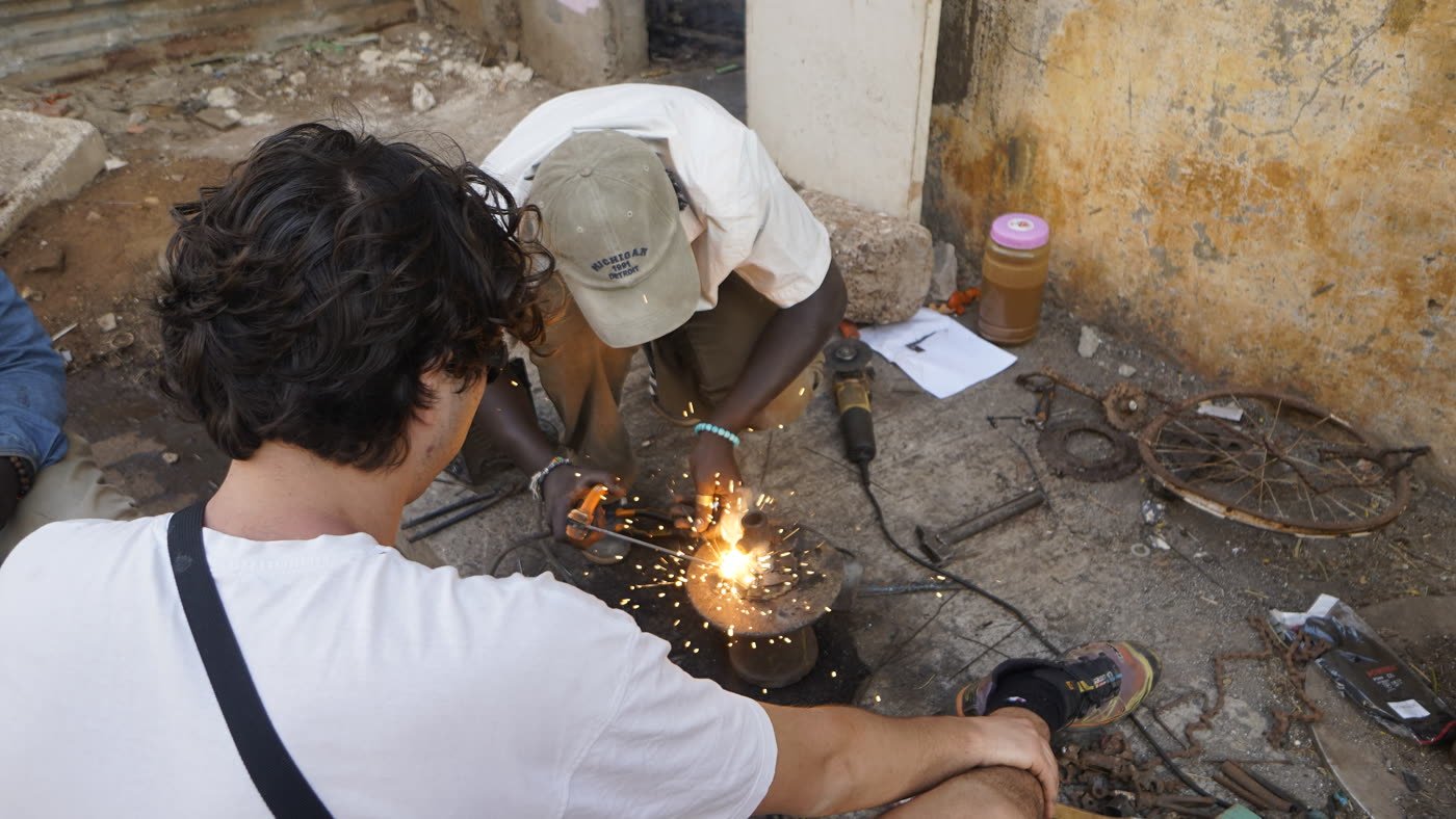 Welding with Maisa Fall, the sculpture taking shape